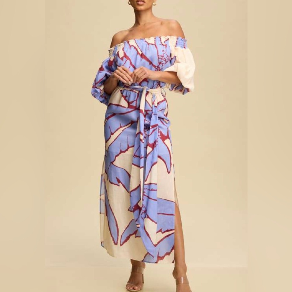 Chic One Shoulder Blue and Cream Dress